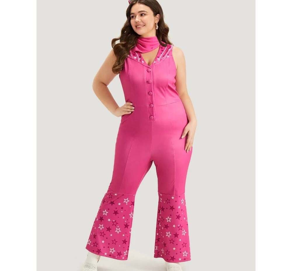 Size 12 Large BloomChic Barbie Women's Western Jumpsuit Costume with Scarf